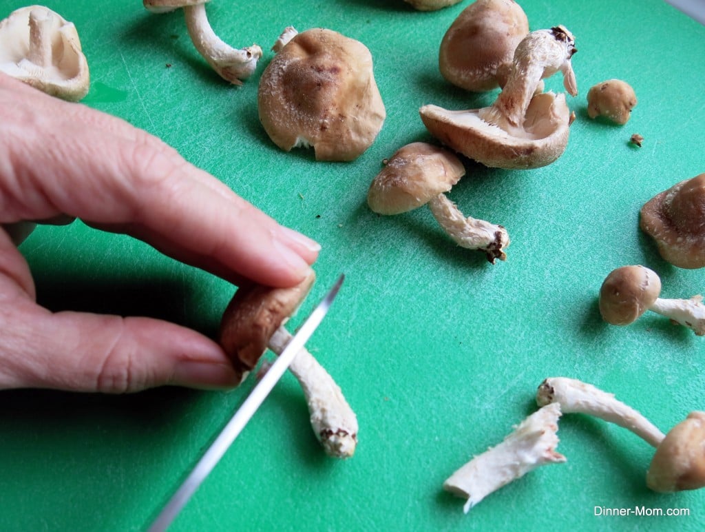 Cut the stems off the shiitake mushrooms.