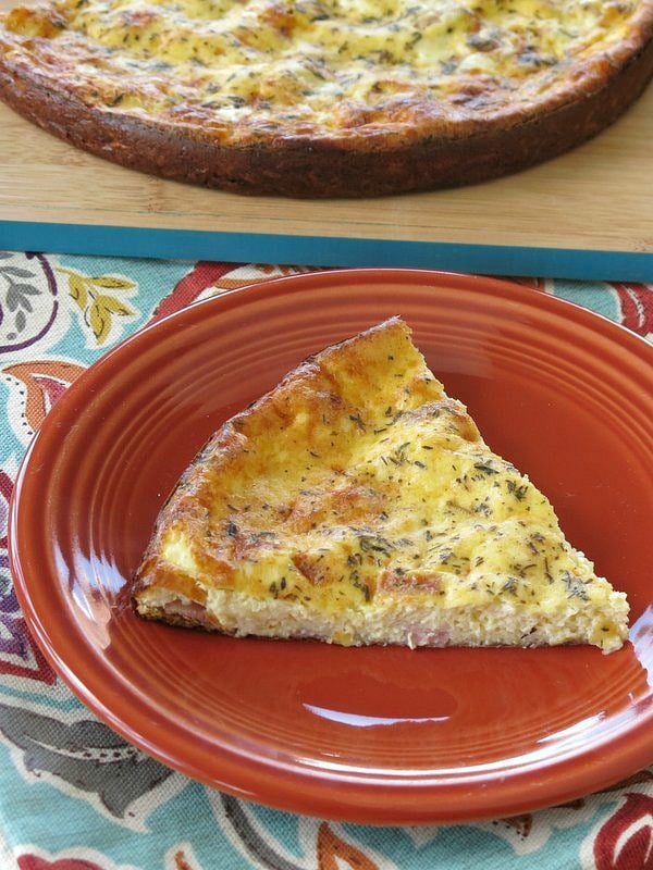 Ham and Cheese Crustless Quiche on a plate