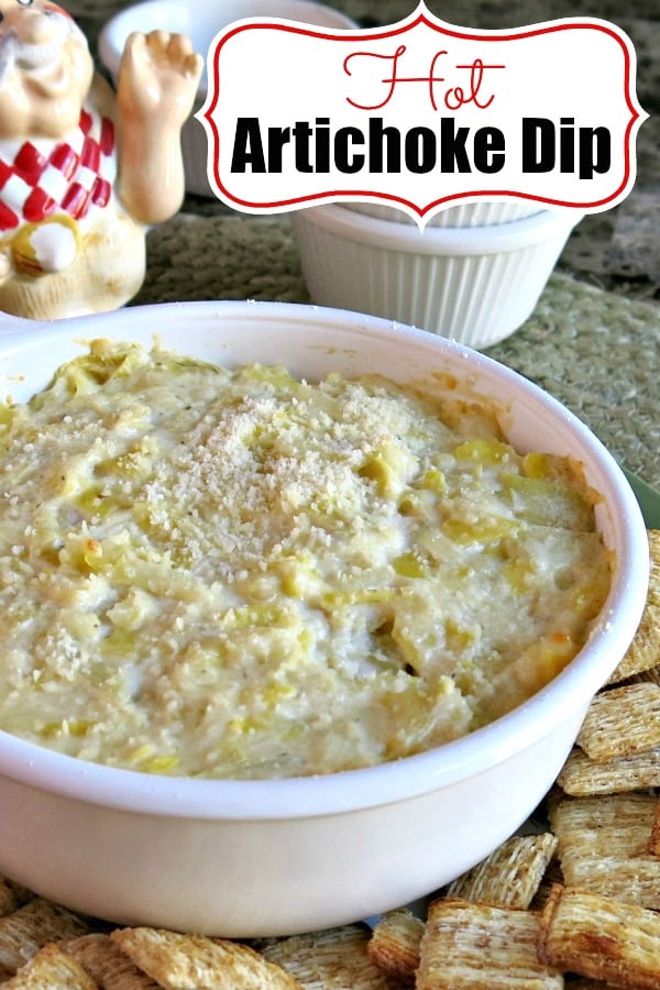 Hot Artichoke Dip can also be served cold or any temperature in between making it the perfect party dip! It's low-carb, gluten-free and indulgent all at the same time depending upon what type of dippers you use! #artichokedip #appetizer #dip