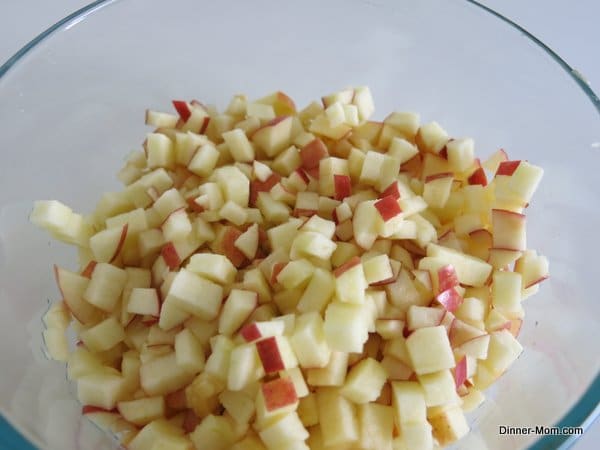 Finely diced apple in a bowl