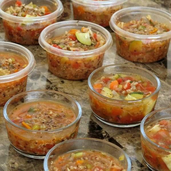 Freezer Ready Homemade Vegetable Soup in containers