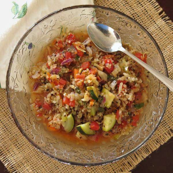 Homemade Vegetable Soup with Quinoa in bowl