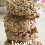 Stack of vegan oatmeal chocolate cookies.