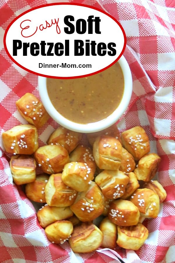 Soft Pretzel Bites are easy to make and fun to eat! Perfect for parties, game day and snack time. Follow step-by-step process photos! #softpretzelbites #healthysnack