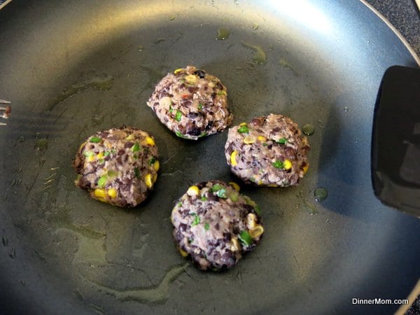 Vegan Black Bean Cakes in Frying Pan