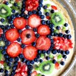 Fruit Pizza Cookie with Mosaic design using srawberries, blueberries and kiwi