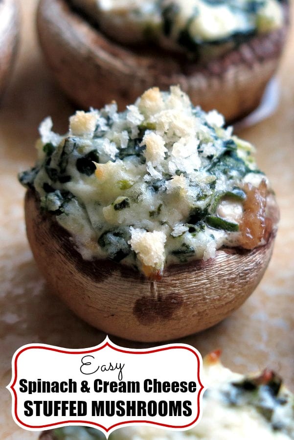 Easy Stuffed Mushrooms with Cream Cheese and Spinach is a low-carb appetizer that takes minutes to prepare! #stuffedmushrooms