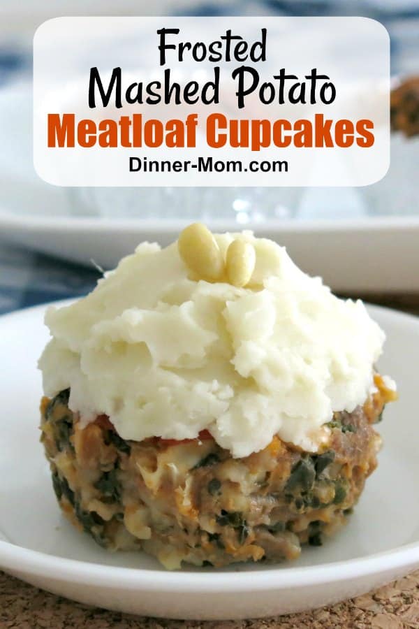 Meatloaf cupcake with mashed potato frosting on a plate