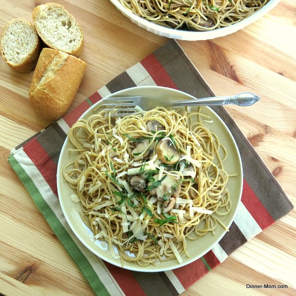 Mushroom basil pasta on a plate