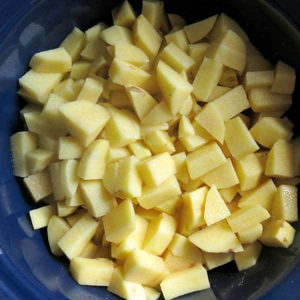 Peeled and Cubed Potatoes in Crock Pot