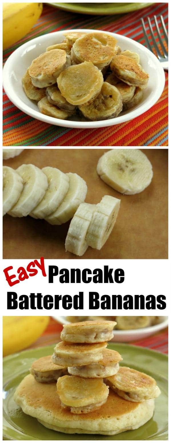 Pancake Battered Bananas are an easy alternative to fried banans. Easier and less mess...but so delicious! 