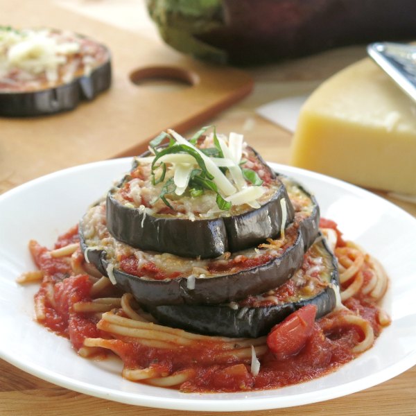 Eggplant Parmesan Stacks on plate