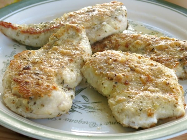 Herbed Chicken Cutlets in Lemon Sauce on plate