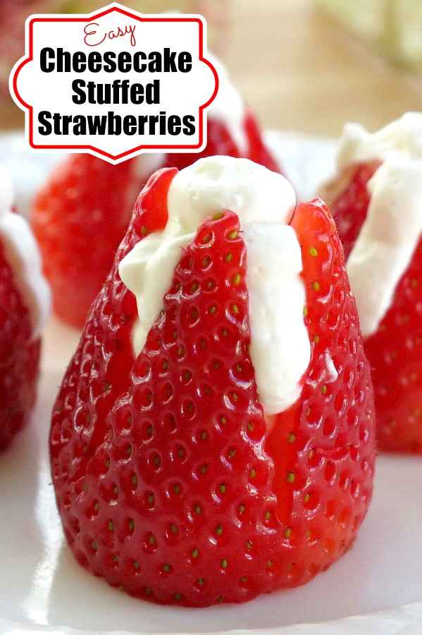 Easy No-Bake Cheesecake Stuffed Strawberries recipe using real food ingredients! #strawberries #cheesecake #valentines
