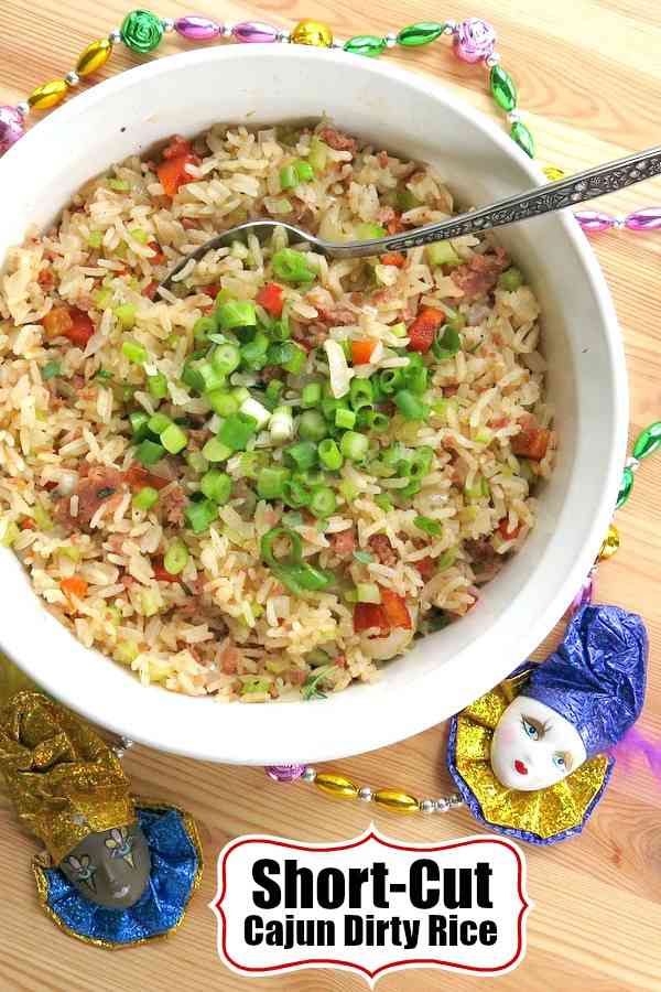 Cajun dirty rice that's easy to make using your favorite cooked sausage. Perfect for your Mardi Gras party! #dirtyrice #mardigrasrecipes