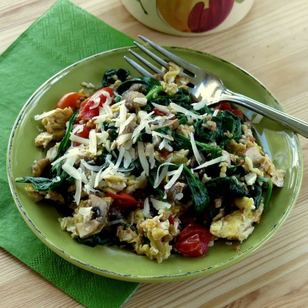 Mushroom, Spinach and Egg Scramble on plate