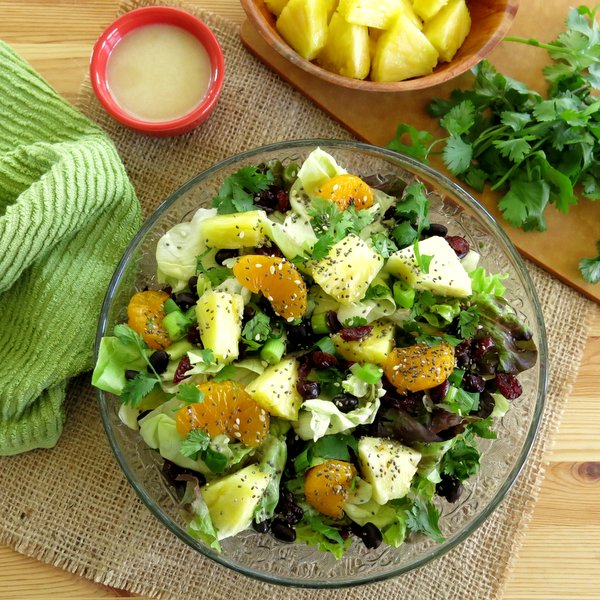 Caribbean Salad with Honey Lime Dressing on plate.