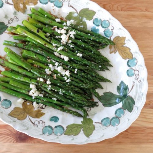 Roasted Asparagus with Balsamic Reduction and Feta Cheese