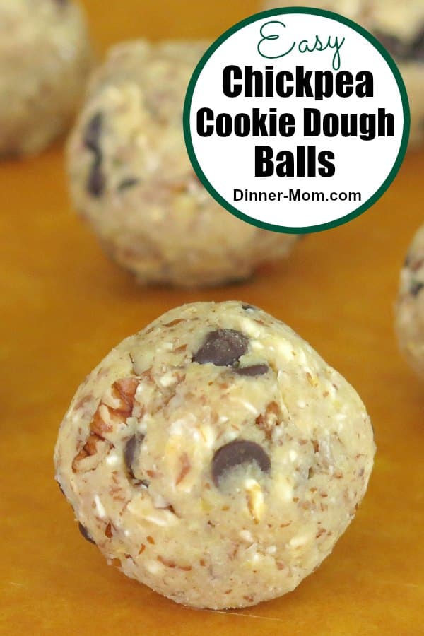 Healthy Flourless Cookie Dough balls to eat and enjoy! You won't believe the secret ingredient in these! Vegan, dairy-free and gluten-free and so tasty! #flourless #cookiedough #healthysnacks #chickpea #glutenfree #veganrecipes