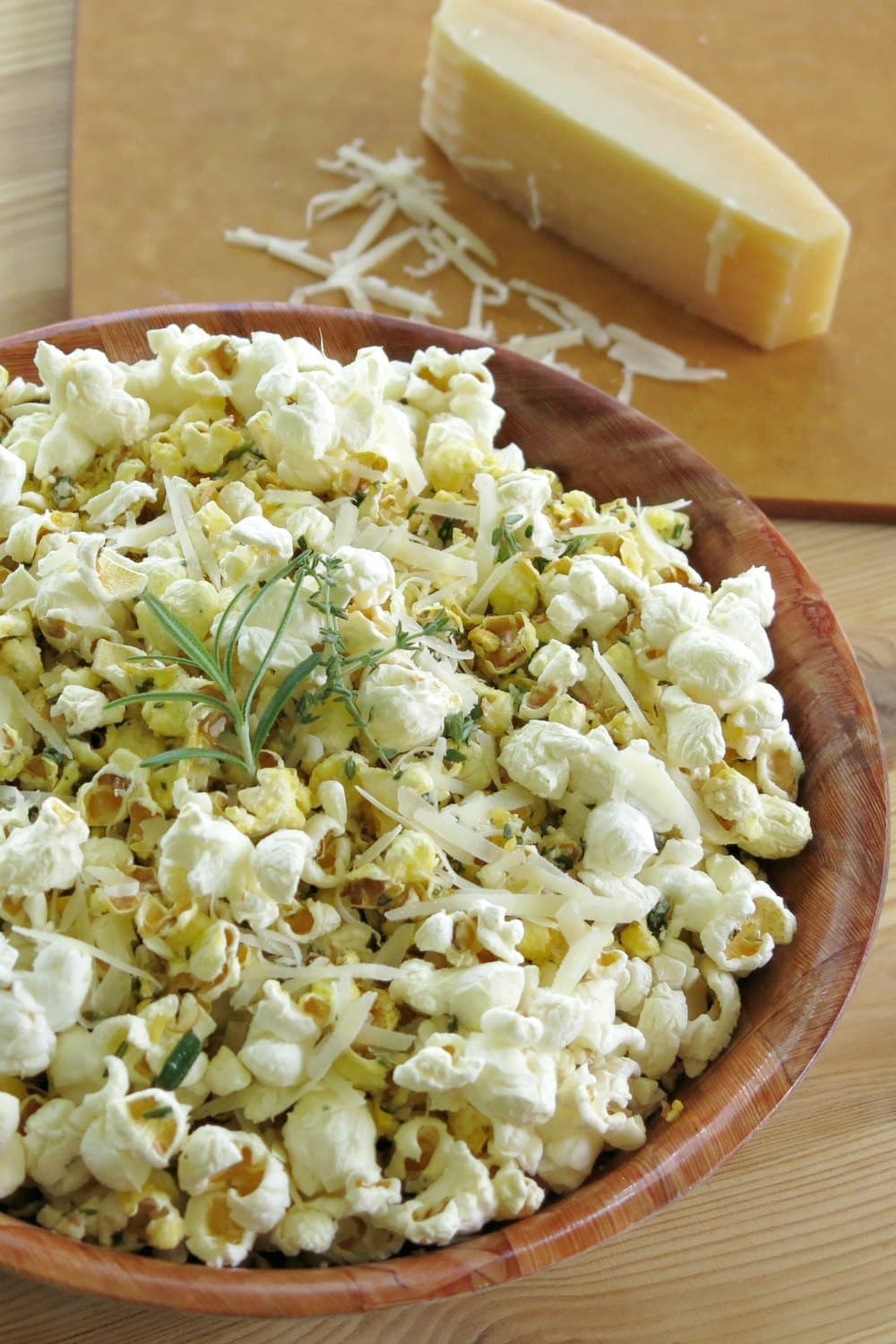 Big bowl of Savory Popcorn Recipe with Parmesan Cheese and Fresh Herbs