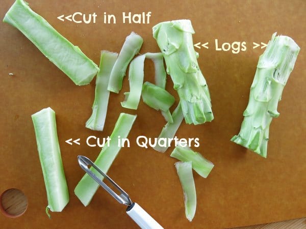 Graphic of how to make broccoli stalk ribbons.