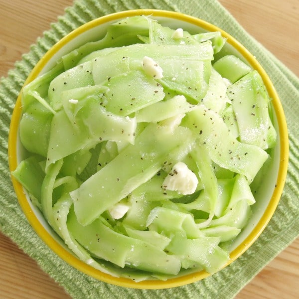 Broccoli stem salad in bowl.