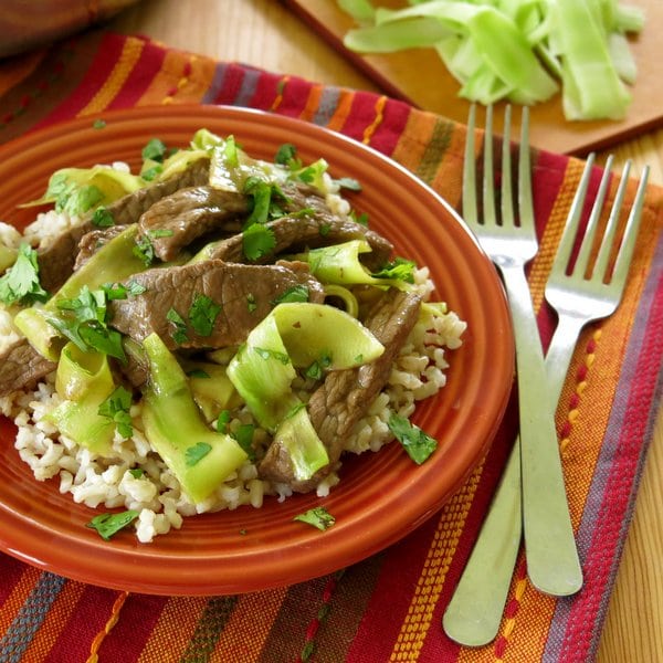 Thai Beef Strips and Shaved Broccoli Stalk Ribbons