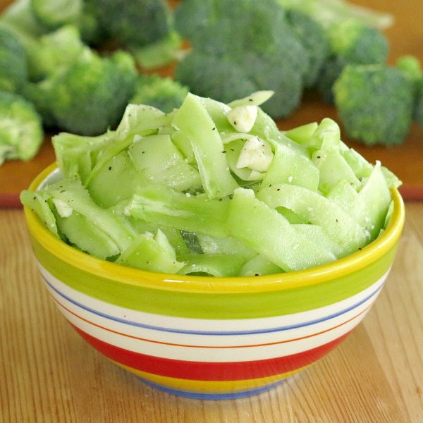 Raw Broccoli Stalk Salad in a bowl.