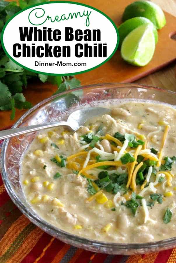Easy, creamy White Bean Chicken Chili Soup is comfort food that's actually healthy! #whitebeanchickenchili #soup