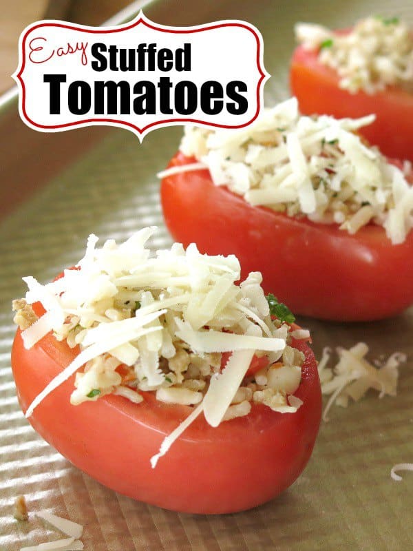 Easy Stuffed Tomatoes with Rice and Sausage - bake in the oven. Enjoy this healthy recipe as a side or have two and make it a meal! #stuffedtomatoes #tomatoes #appetizer #easydinner #dinnerrecipes #dinneridea #dinnermom