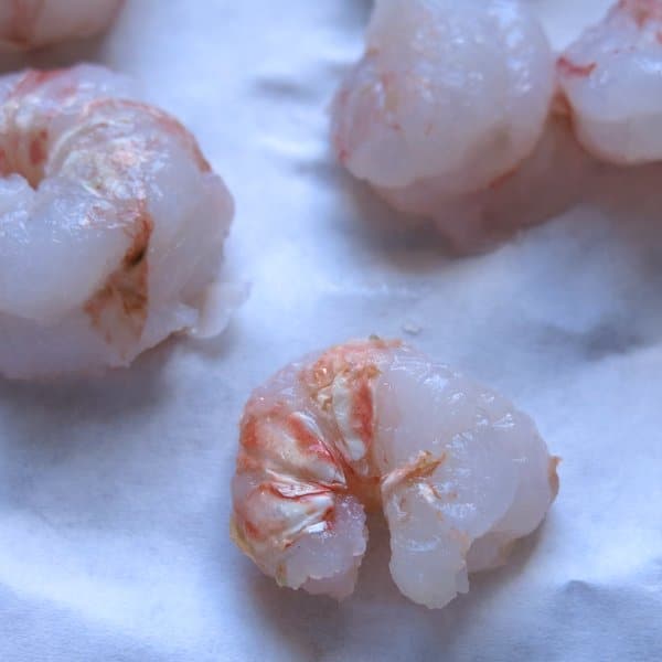 Raw rock shrimp that is peeled and deveined