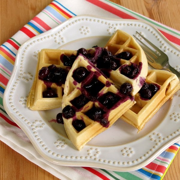 Waffles Topped with Easy Blueberrry Compote