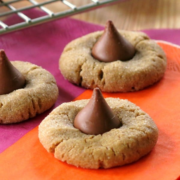 4 Ingredient Peanut Butter Blossom Cookies on napkin