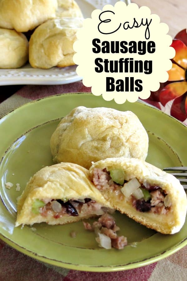 Easy Sausage Stuffing Balls have just 6 ingredients and one of them is crescent roll dough. These are a melt in your mouth delicious side for Thanksgiving or Christmas! #stuffingballs