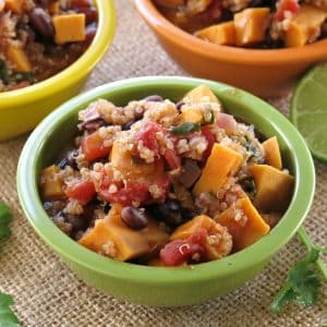 Bowl of Sweet Potato Black Bean Chili with Quinoa