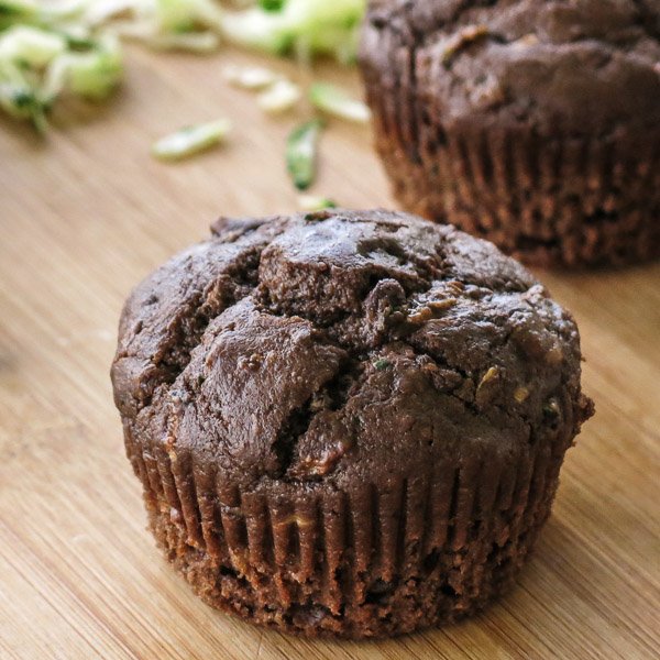 Death by Chocolate Zucchini Muffin on a cutting board