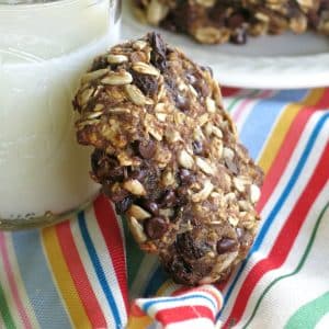 Healthy Banana Everything Cookie leaning on a glass