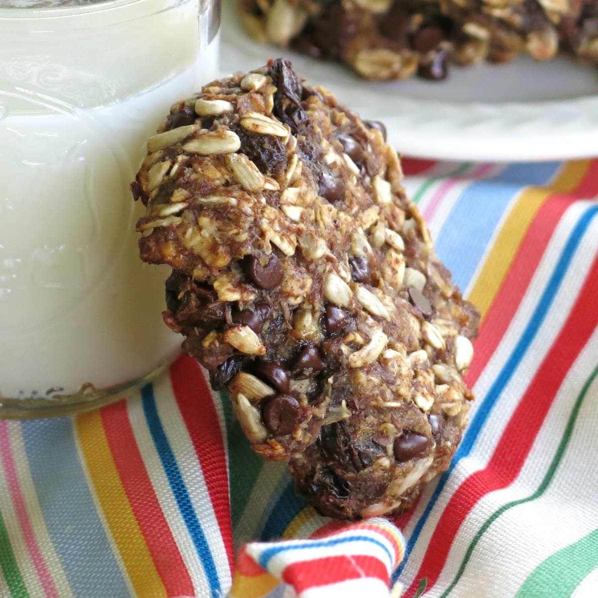 Healthy Banana Everything Cookie leaning on a glass