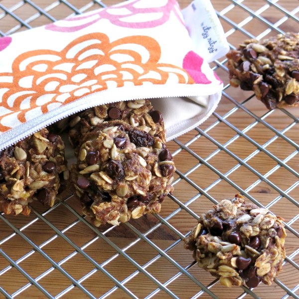 Vegan Banana Cookies pouring out of pouch