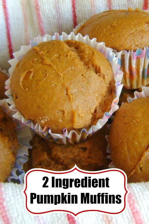 Pumpkin Muffins with Cake Mix Recipe - 2 ingredients! I always keep a box of Spice Cake Mix on hand to make these in a pinch! #pumpkinmuffins