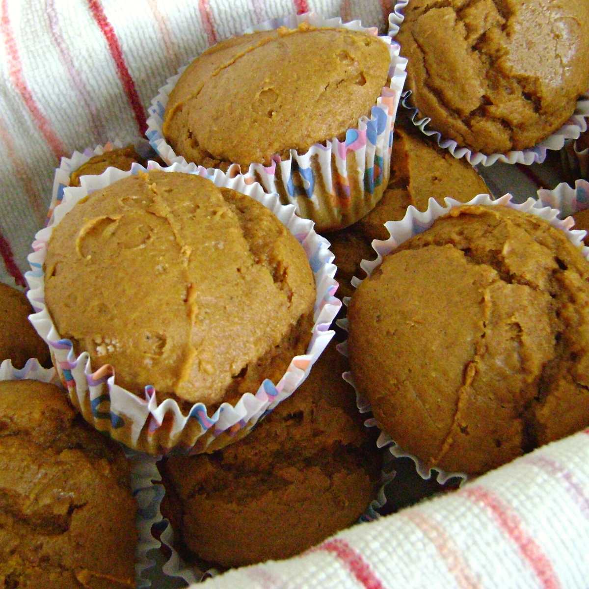 2 ingredient pumpkin muffins in a basket.