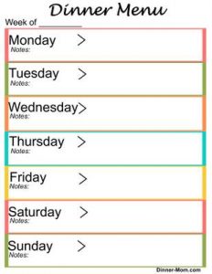 free printable monthly menu planner template