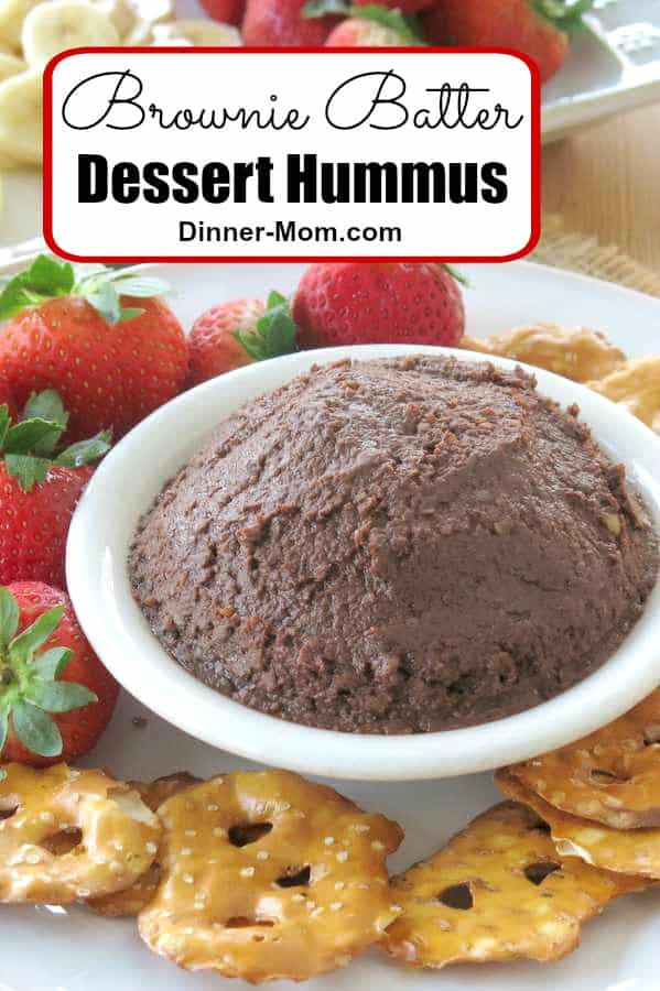 Dessert Hummus that tastes like Brownie Batter and is healthy, vegan, gluten-free and easy to make! You won't believe it has chickpeas in it! #chickpeas #desserthummus