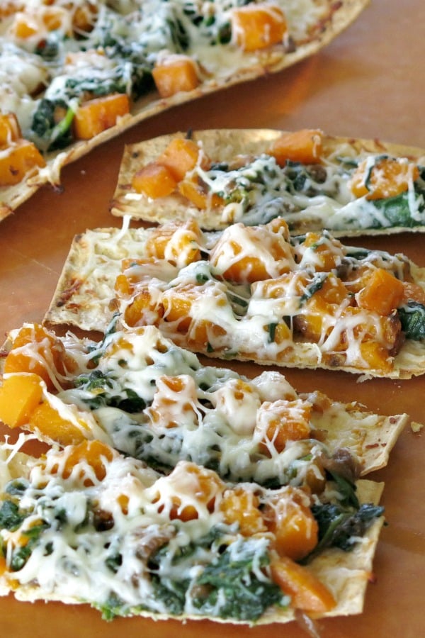 Slices of flat bread butternut squash pizza