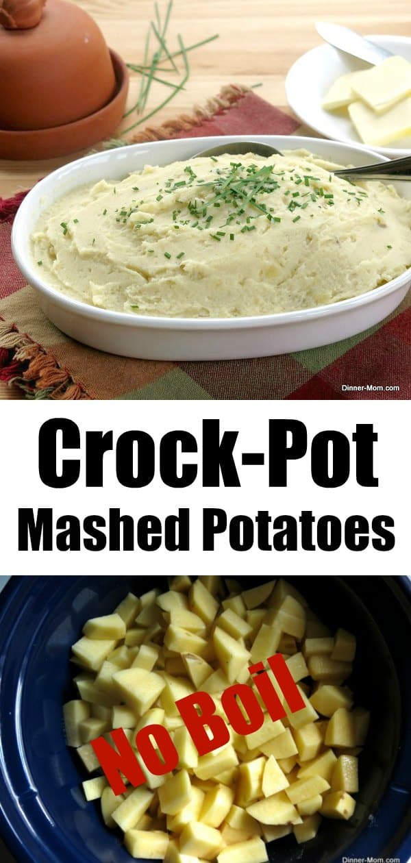 Crock-pot Mashed Potatoes with cream cheese and sour cream are a GAME CHANGER. No boiling the potatoes first and just one pot to clean! They're freezeable too! #mashedpotatoes