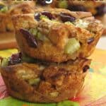 Two stuffing muffins stacked on top of each other with title text on top of picture.