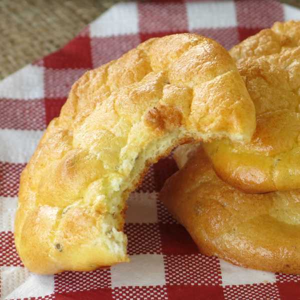 Carb Free Cloud Bread with a bite taken out of it.