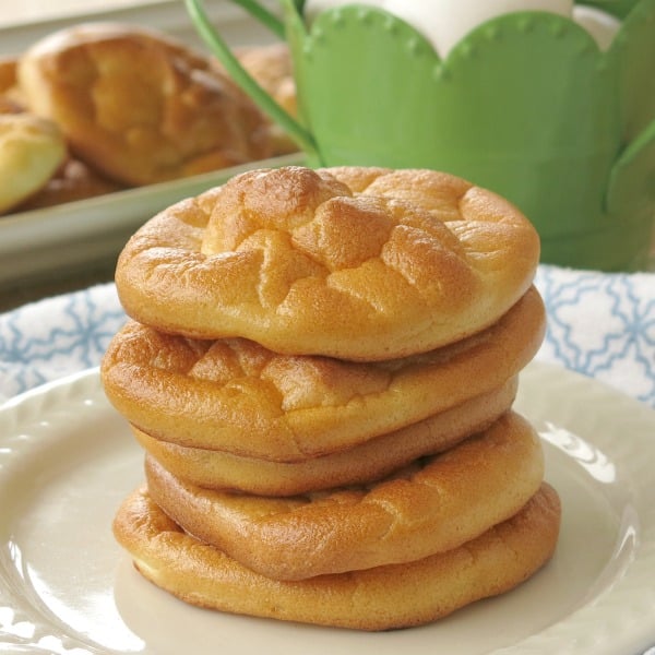 Cloud bread stacked on plate.