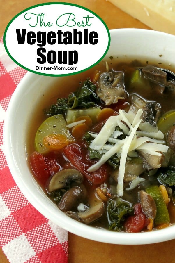 The Best Vegetable Soup is homemade and full of fresh vegetables. Make up a big batch and freeze in single serve containers to serve with lunch and dinner! #vegetablesoup #souprecipe