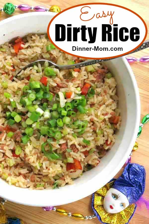 Cajun dirty rice that's easy to make using your favorite cooked sausage. Perfect for your Mardi Gras party! #dirtyrice #mardigrasrecipes